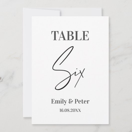 Minimalistisch modern, wit WEDDING SIX-tabelnummer Bedankkaart (Achterkant)