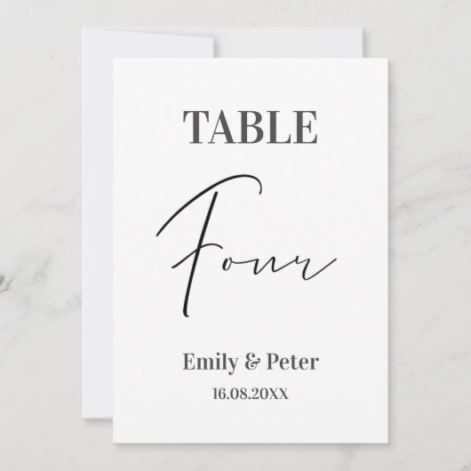 Minimalistisch modern wit WEDDING VIER tabelnummer Bedankkaart (Voorkant)