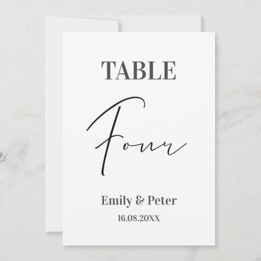 Minimalistisch modern wit WEDDING VIER tabelnummer Bedankkaart (Achterkant)