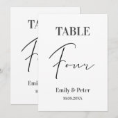 Minimalistisch modern wit WEDDING VIER tabelnummer Bedankkaart (Voorkant / Achterkant)