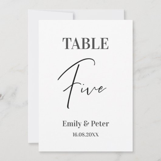 Minimalistisch modern, wit WEDDING VIJF tabelnumme Bedankkaart (Achterkant)