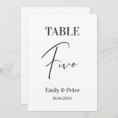 Minimalistisch modern, wit WEDDING VIJF tabelnumme Bedankkaart (Voorkant / Achterkant)