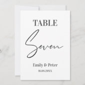 Minimalistisch modern, wit WEDDING ZEVEN-tabelnumm Bedankkaart (Achterkant)