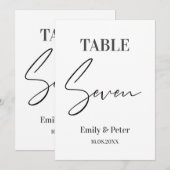 Minimalistisch modern, wit WEDDING ZEVEN-tabelnumm Bedankkaart (Voorkant / Achterkant)