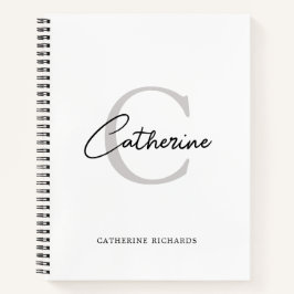 Minimalistisch Modern Wit Zwart Monogram Notitieboek