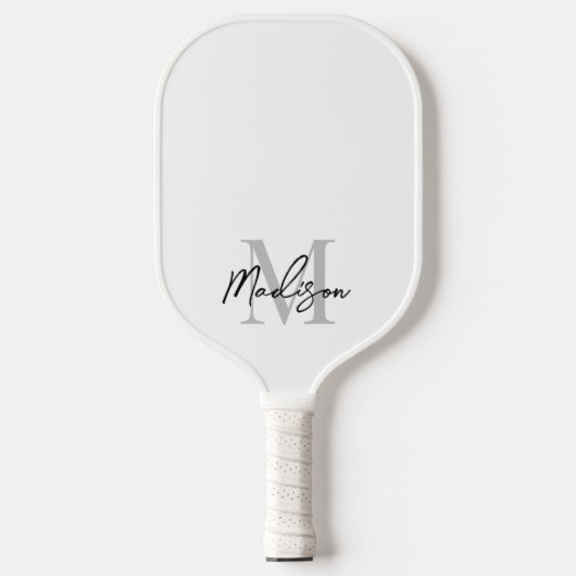 Minimalistisch Modern Wit Zwart Script Monogram Na Pickleball Paddle (Voorkant)