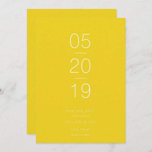 Minimalistisch Modern Yellow Save the Date Kaart (Voorkant / Achterkant)