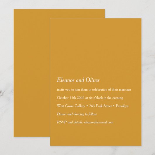 Minimalistisch Modern Yellow Typography Boho Weddi Kaart (Voorkant / Achterkant)