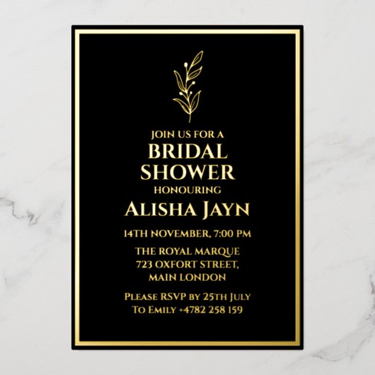 Minimalistisch Modern Zwart en Gouden Vrijgezellen Folie Uitnodiging (Voorkant)