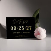 Minimalistisch modern zwart goud bespaar de datum folie uitnodiging