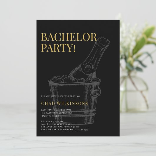 Minimalistisch modern Zwart Goud foto vrijgezellen Kaart (Staand voorkant)