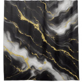 Minimalistisch Modern Zwart Goud Marmer Douchegordijn (Voorkant)