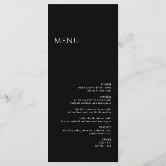 Minimalistisch modern zwart huwelijk menu (Voorkant)