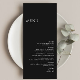 Minimalistisch modern zwart huwelijk menu