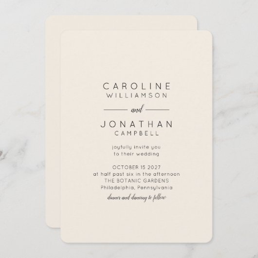 Minimalistisch modern zwart ivoor huwelijk met vol kaart (Voorkant / Achterkant)