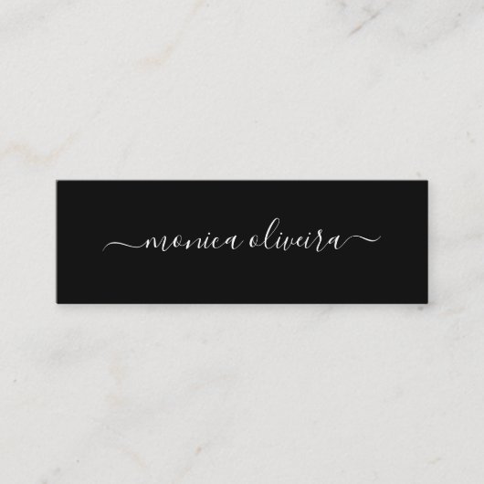 Minimalistisch modern, zwart kalligrafie mini visitekaartje (Voorkant)