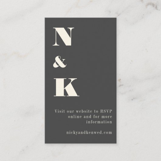 Minimalistisch modern zwart monogram huwelijk RSVP Informatiekaartje (Voorkant)