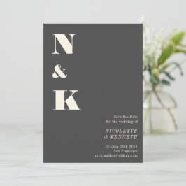 Minimalistisch modern zwart monogram huwelijk save the date