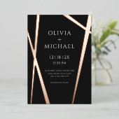 Minimalistisch modern zwart Roos Folie Uitnodiging (Staand Voorkant)
