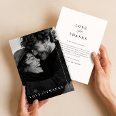 Minimalistisch modern zwart script foto bruiloft bedankkaart