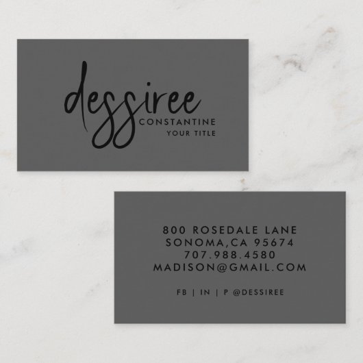 Minimalistisch Modern Zwart Script Grijs Visitekaartje (Voorkant / Achterkant)