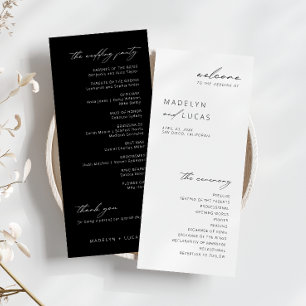 Minimalistisch modern zwart   White Wedding Progra Menu