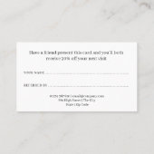 Minimalistisch modern zwart-wit aanbevelingskaartje (Achterkant)