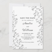 Minimalistisch Modern Zwart Wit Bloemen Bruiloft Kaart (Voorkant)