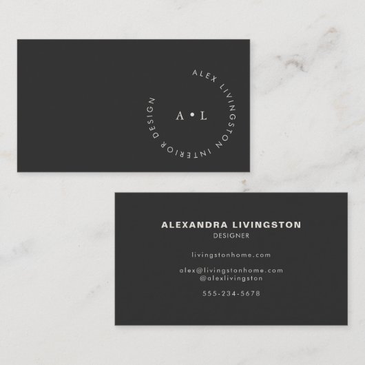 Minimalistisch modern zwart-wit cirkelmonogram visitekaartje (Voorkant / Achterkant)