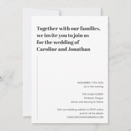 Minimalistisch modern zwart wit, eenvoudig huwelij kaart (Voorkant)