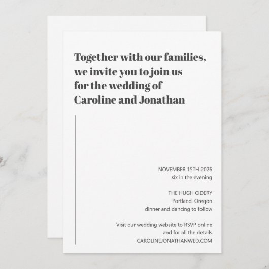 Minimalistisch modern zwart wit, eenvoudig huwelij kaart (Voorkant / Achterkant)