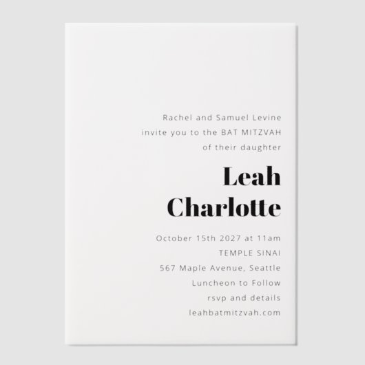 Minimalistisch Modern Zwart Wit Eenvoudig Vleermui Vellum Uitnodigingen (Voorkant)