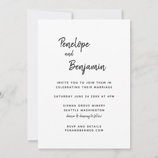 Minimalistisch modern zwart-wit fotohuwelijk kaart (Voorkant)