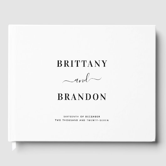 Minimalistisch modern zwart-wit huwelijk gastenboek (Voorkant)