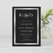 Minimalistisch modern zwart-wit huwelijk kaart (Staand voorkant)