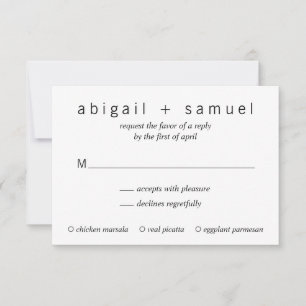 Minimalistisch modern zwart-wit huwelijk RSVP kaartje