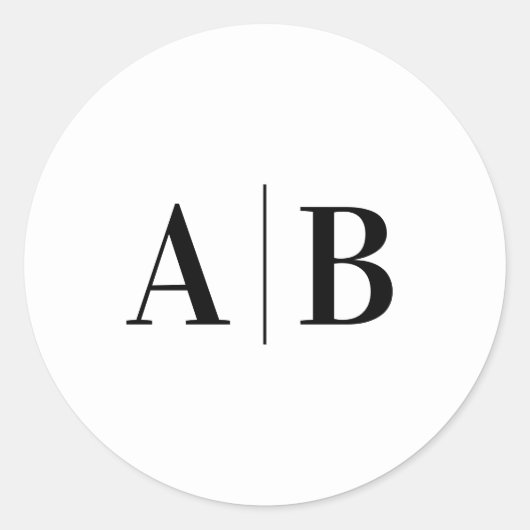 Minimalistisch modern zwart-wit huwelijksmonogram ronde sticker (Voorkant)
