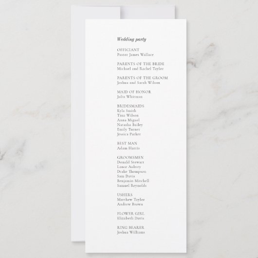 Minimalistisch modern zwart-wit huwelijksprogramma (Achterkant)