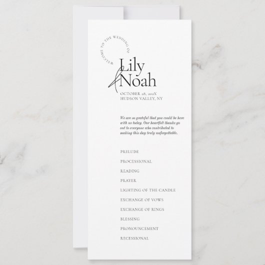 Minimalistisch modern zwart-wit huwelijksprogramma (Voorkant)