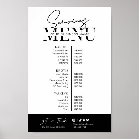 Minimalistisch Modern Zwart Wit Salon Services Men Poster (Voorkant)