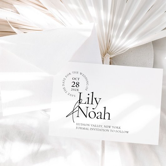Minimalistisch Modern Zwart & Wit Save the Date Ka