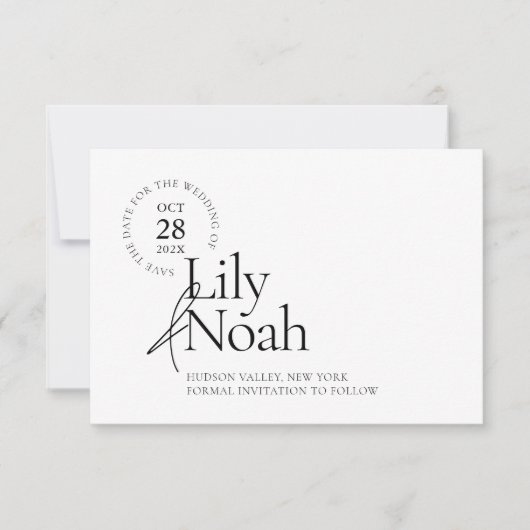 Minimalistisch Modern Zwart & Wit Save the Date Ka (Voorkant)