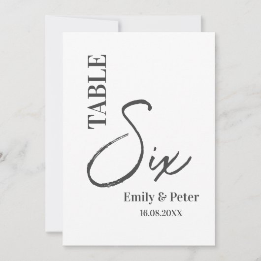 Minimalistisch Modern Zwart Wit Trouwtafel Nummer Bedankkaart (Voorkant)