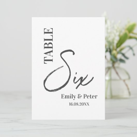 Minimalistisch Modern Zwart Wit Trouwtafel Nummer Bedankkaart (Staand voorkant)