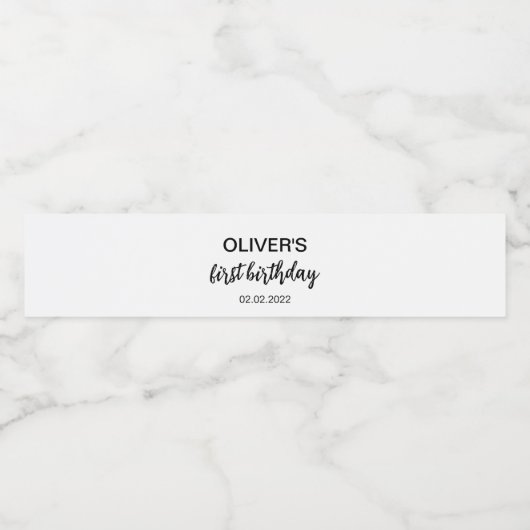 Minimalistisch modern zwart-wit verjaardagsfeest waterfles etiket (Enkel label)