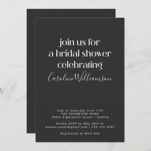 Minimalistisch modern zwart-wit Vrijgezellenfeest Kaart (Voorkant / Achterkant)