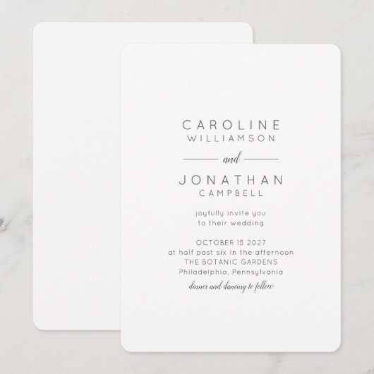 Minimalistisch modern zwart witbruin huwelijk kaart (Voorkant / Achterkant)