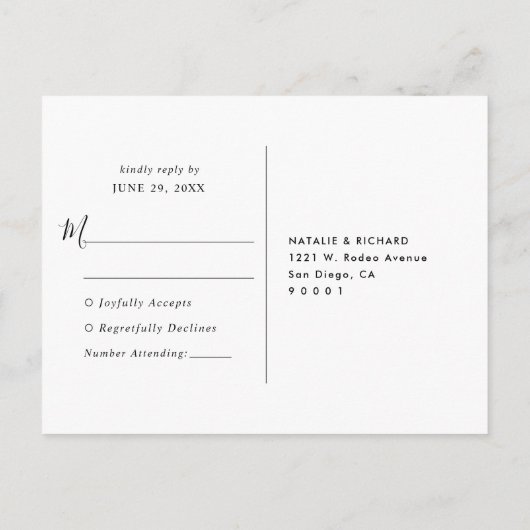 Minimalistisch modern zwart-withuwelijk RSVP Briefkaart (Achterkant)