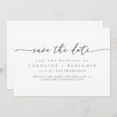 Minimalistisch modern zwart witscript bruiloft save the date (Voorkant / Achterkant)