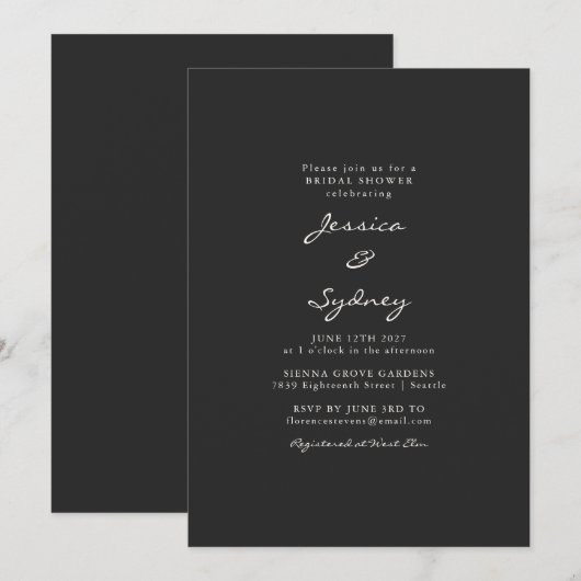 Minimalistisch modern zwart witscript Vrijgezellen Kaart (Voorkant / Achterkant)